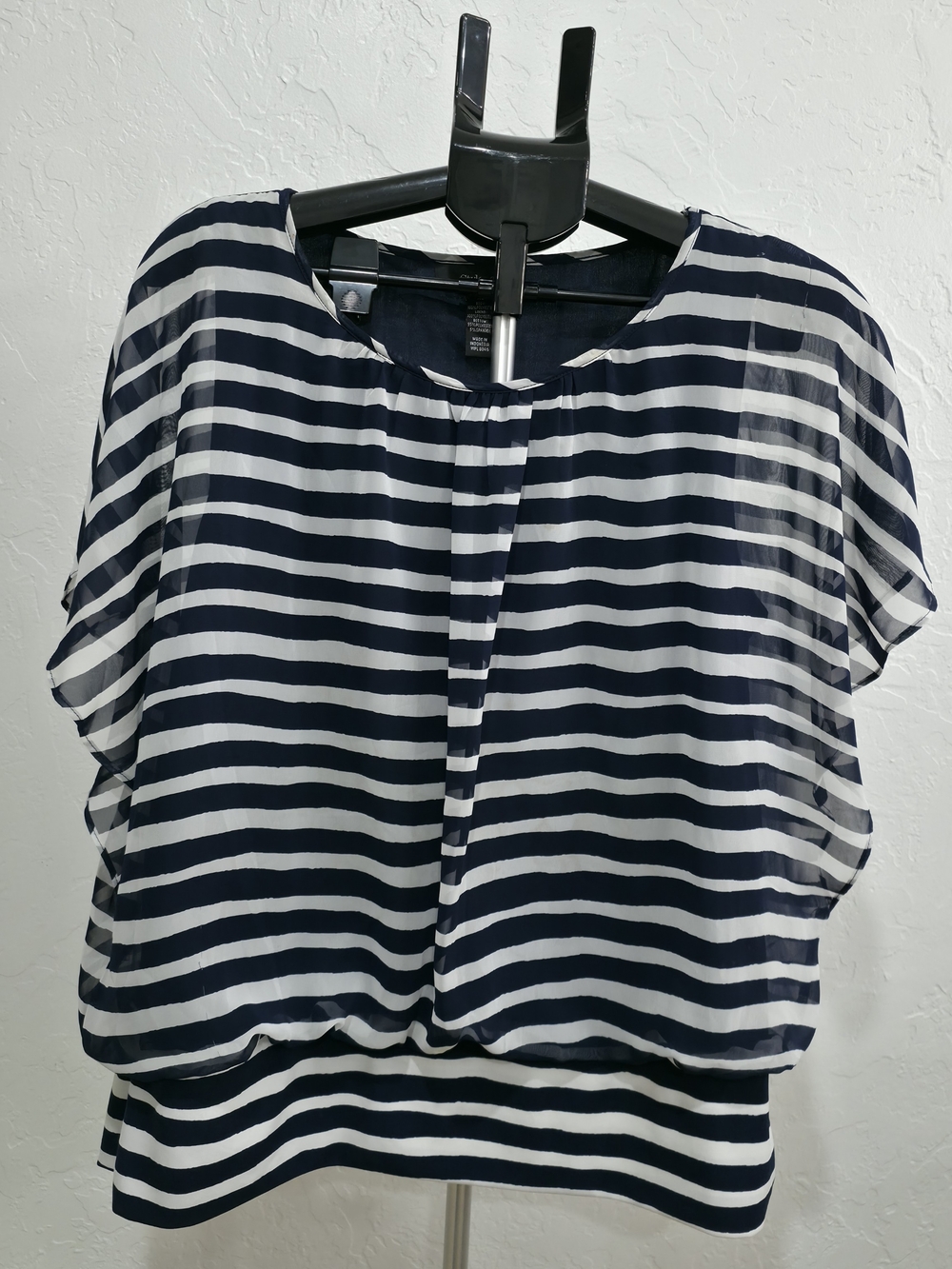 Women's Navy and White Striped Blouse